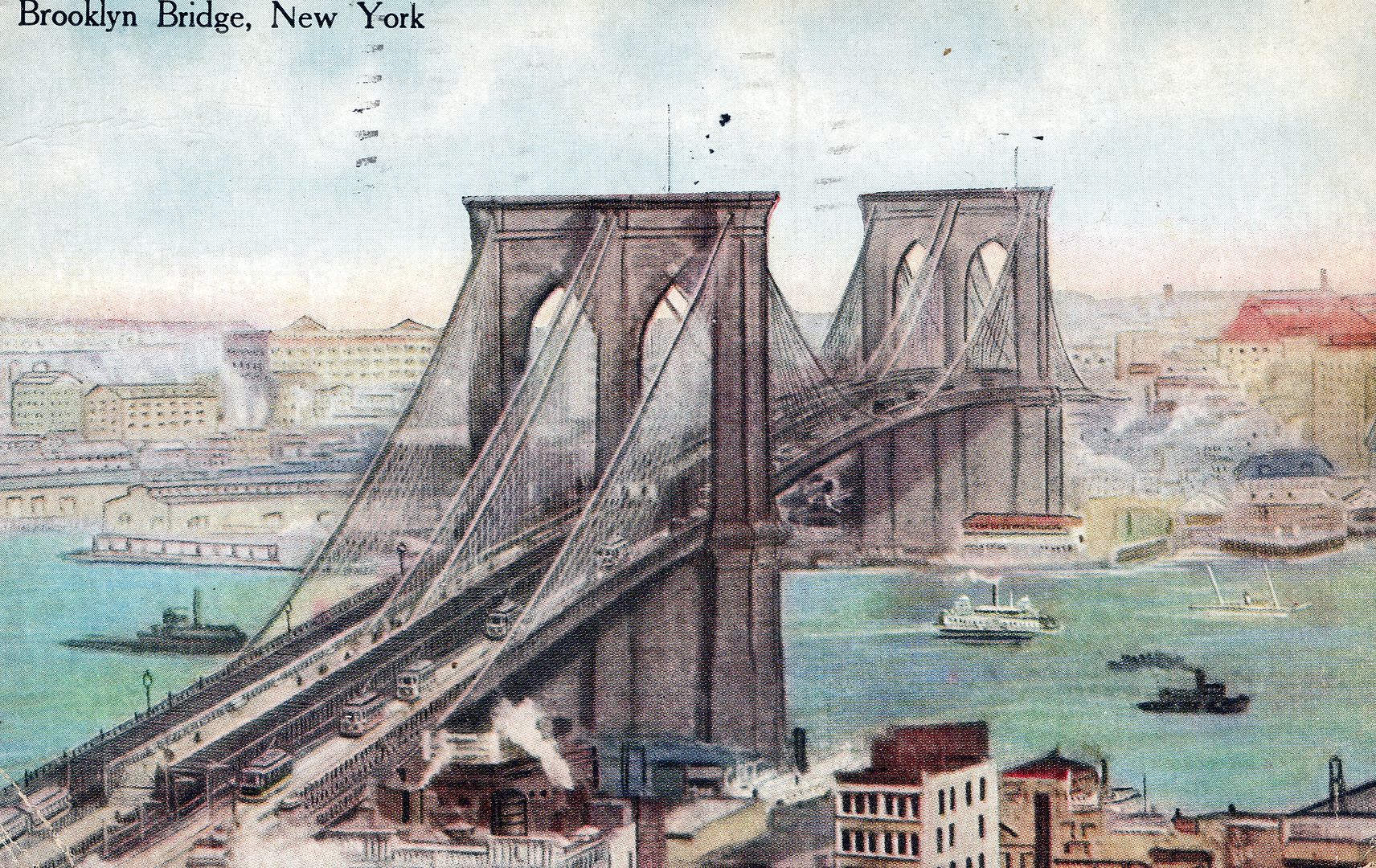 NEW YORK CITY - Brooklyn Bridge Postcard - 1915 - Picture 1 of 2