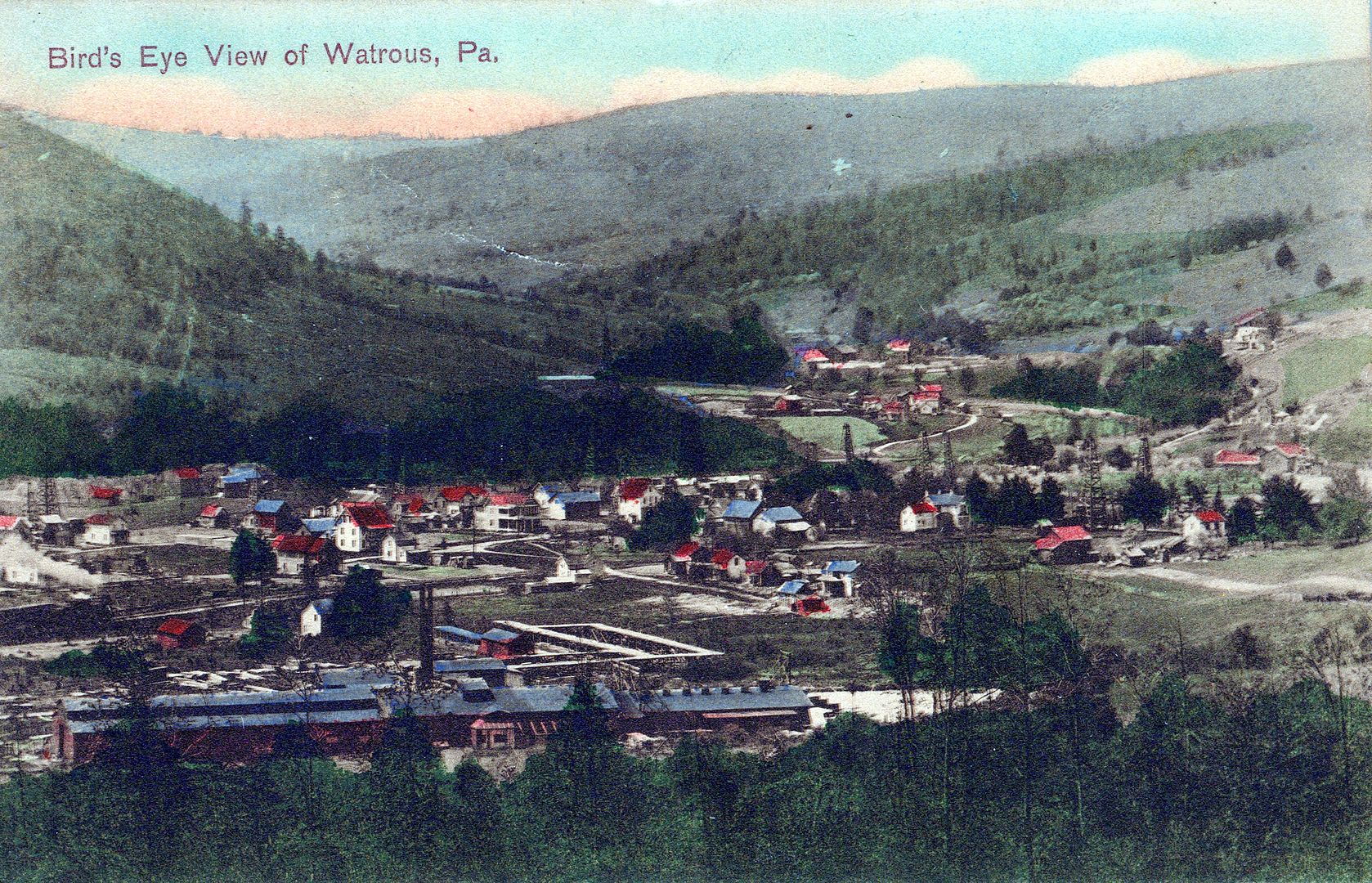 WATROUS PA - Watrous Birdseye View Postcard - Picture 1 of 2