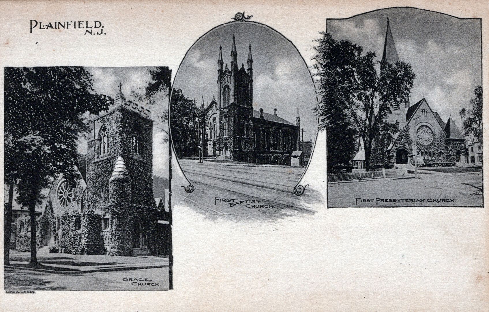 PLAINFIELD NJ - Three Churches Postcard - udb (pre 1908) - Picture 1 of 2