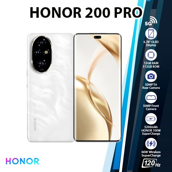 HONOR 200 Pro 5G Android Cell Phone (White/12GB+512GB/Dual SIM