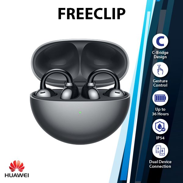 ヘッドフォン/イヤフォン HUAWEI - HUAWEI FreeClip Black Huawei FreeClip Clip-on Earphone Earbuds (HD Calls, C-Bridge