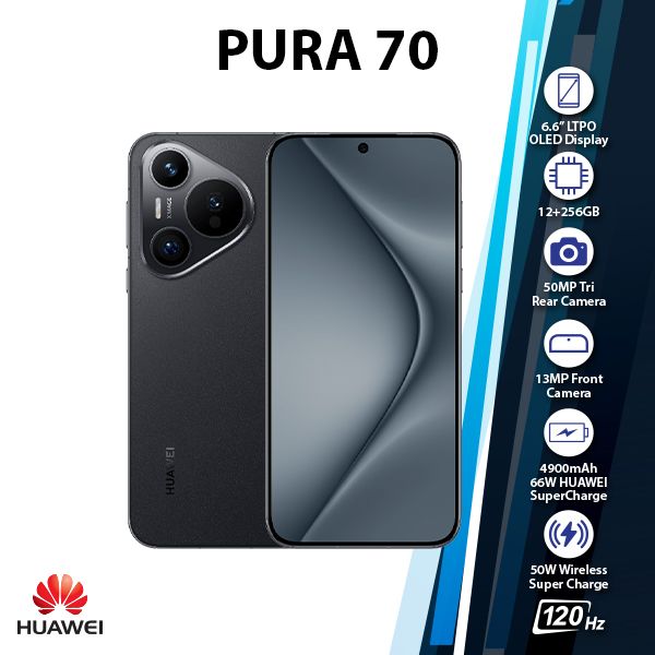 Huawei Pura 70 Android Cell Phone (Black/12GB+256GB/Dual SIM