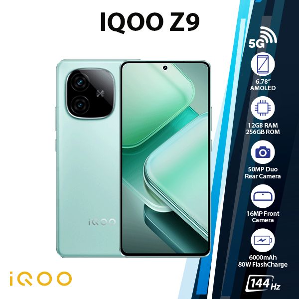 iQOO Z9 5G Android Cell Phone (12GB+256GB/Green/Dual SIM/Octa Core