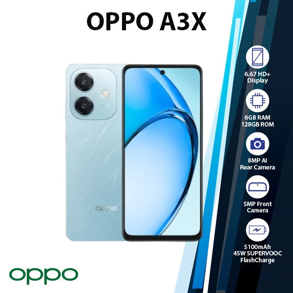 OPPO A3x Global Ver. Android Cell Phone (Blue/6GB+128GB/Unlocked