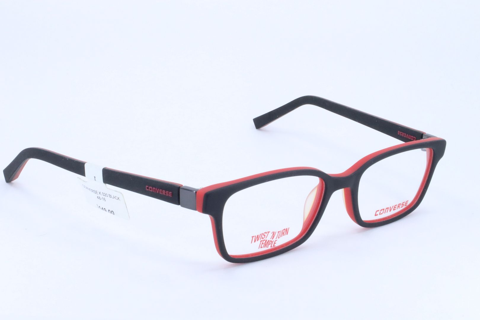 Converse K020 Black-Red Rectangle Unisex Full Rim 48-16-125 Eyeglasses Frames product image view 2