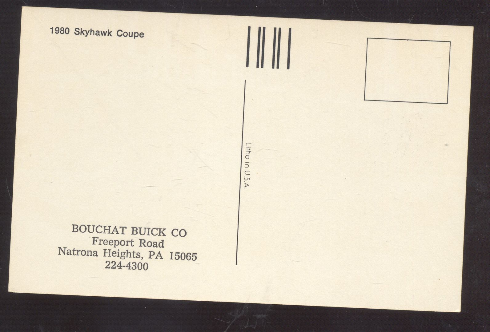 1980 BUICK SKYHAWK COUPE NATRON HEIGHTS PA. CAR DEALER 1980 BUICK SKYHAWK COUPE NATRON HEIGHTS PA. CAR DEALER