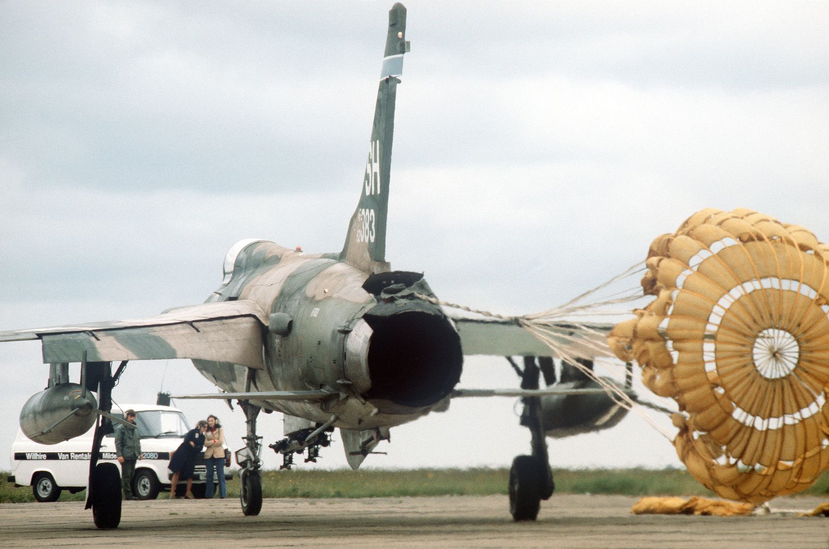 105 Thunderchief Aircraft Deploys A Drag Chute Upon Landing At The Base 105 Thunderchief Aircraft Deploys A Drag Chute Upon Landing At The Base