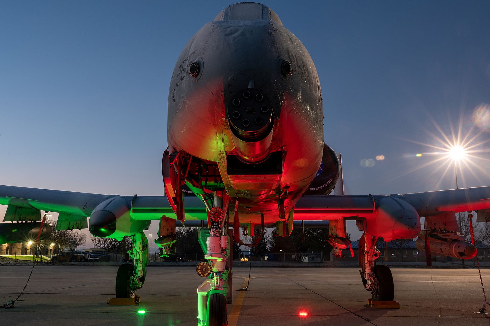 10 Thunderbolt II From The Idaho Air National Guard S 190th Fighter Squadron Poses On The Flightline With Red And Green Holiday Inspired Lights For A Photo December 21 202