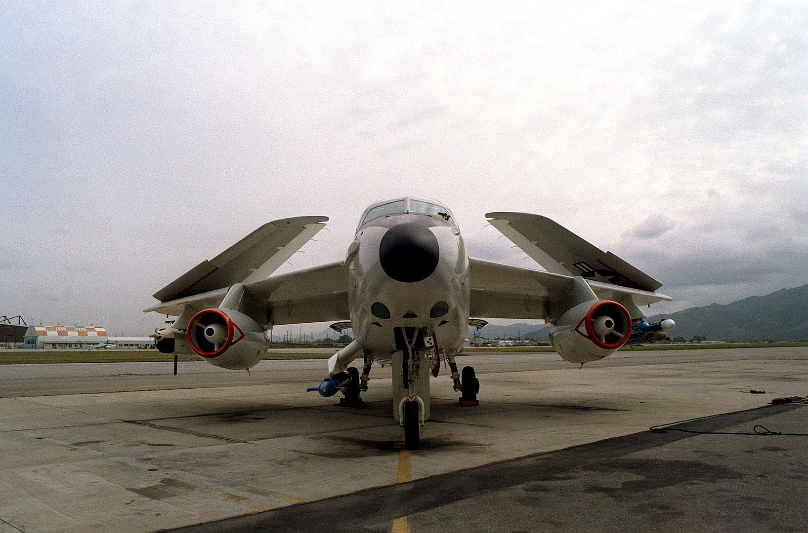 3 Skywarrior Aircraft Equipped With Electronic Warfare Pods With Its Wings Folded Up At The Pacific Missile Test Center