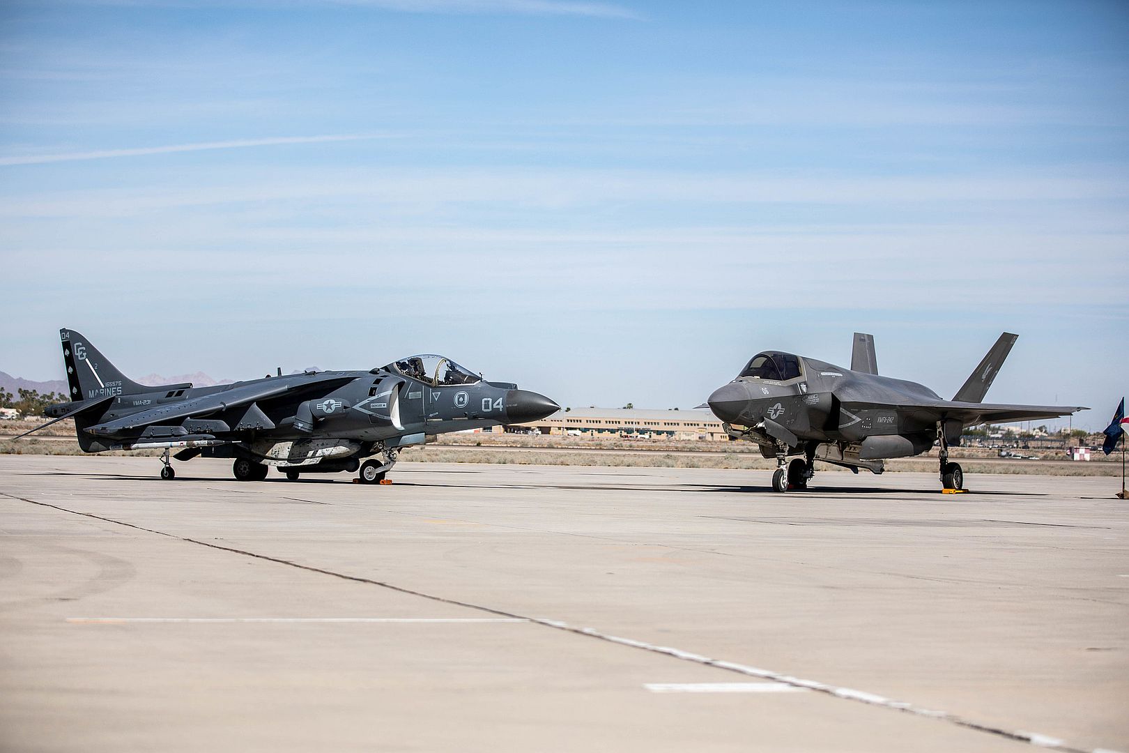 35B Lightning II Are Staged During The Change Of Command And Redesignation Ceremony For Marine Fighter Attack Squadron VMFA 214 Aboard Marine Corps Air Station Yuma Arizona March 25 2022