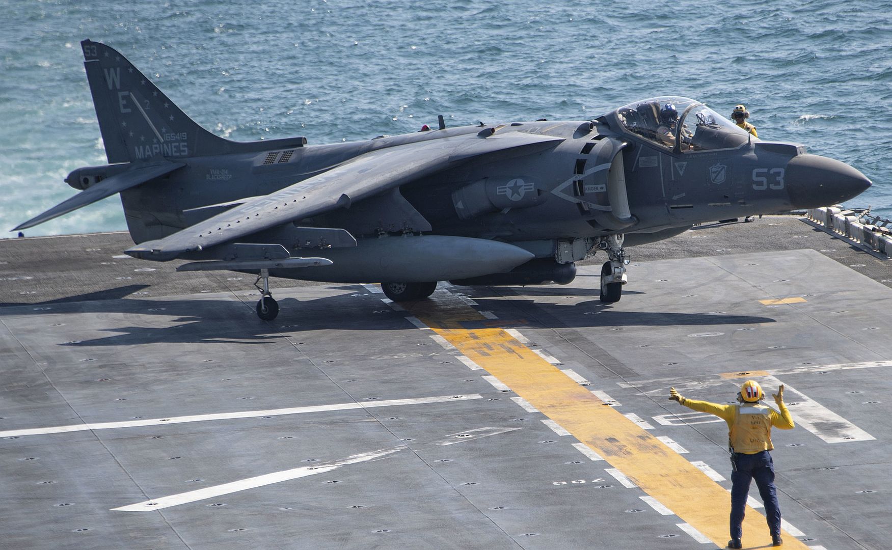 8B Harrier Attached To Marine Attack Squadron 214 11th Marine Expeditionary Unit On The Flight Deck Of The Amphibious Assault Ship USS Essex