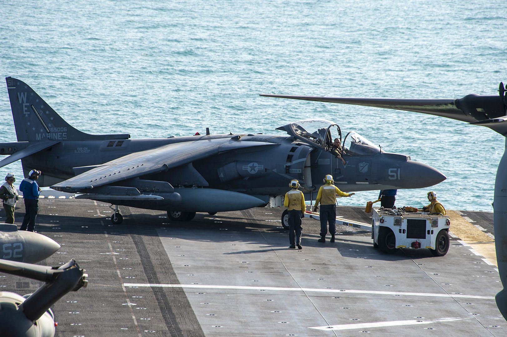 8B Harrier Attached To Marine Attack Squadron VMA 214 11th Marine Expeditionary Unit On The Flight Deck Of The Amphibious Assault Ship USS Essex
