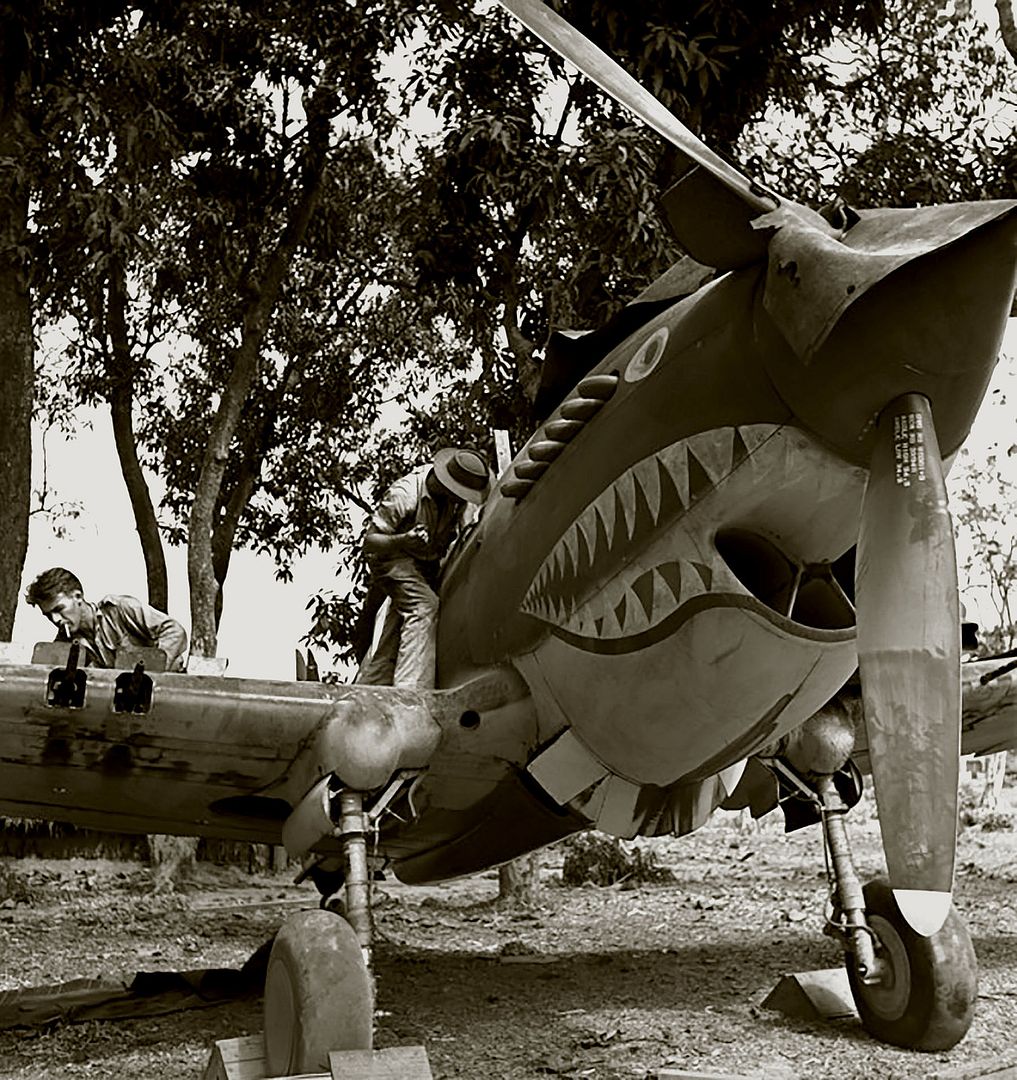 AVG Rmourers Pat Hanley And Jim Musick Overhaul Guns On A Hawk 81A2 Mingladon Rangoon Burma 1942