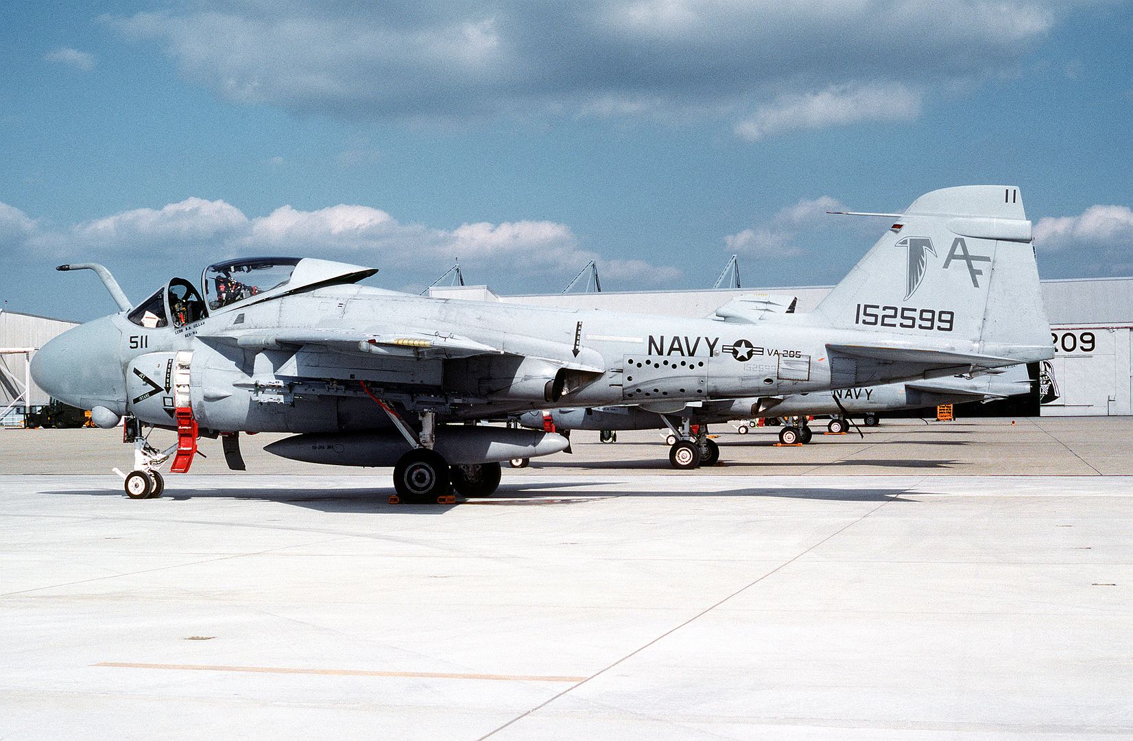 A 6E Intruder Aircraft Of Attack Squadron 205 Reserve Carrier Wing 20 Parked On The Flight Line
