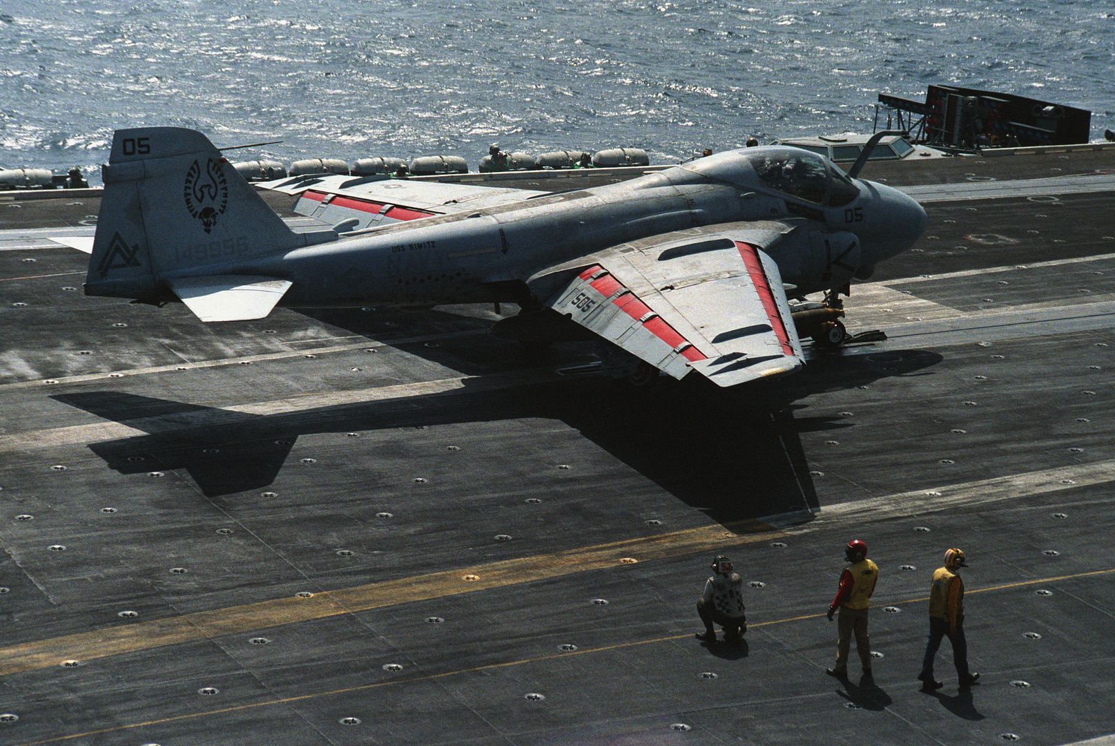 A 6E Intruder From Attack Squadron 304 Firebirds NAS Alameda California In Position On Catapult Two Ready To Launch Off The Deck Of The USN Nimitz Class Aircraft Carrier USS NIMITZ