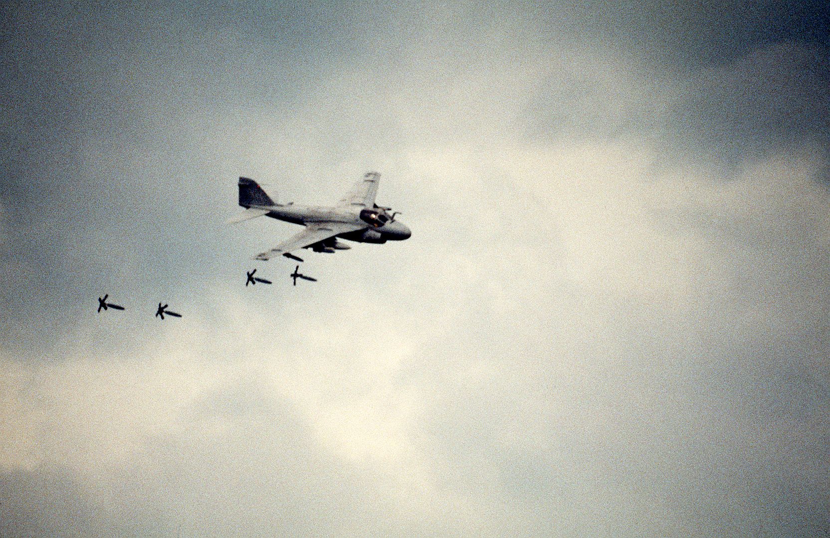 A 6 Intruder Aircraft As It Drops Mark 82 High Drag Bombs Over The Crow Valley Range During Exercise Cope Thunder 83 7