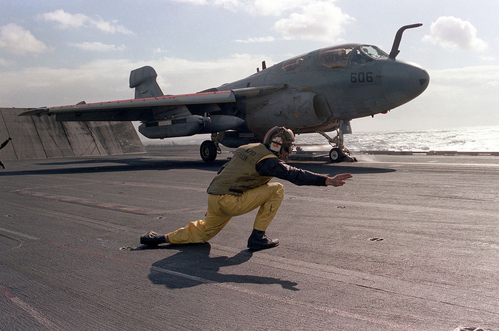 A Catapult Officer Aboard The Aircraft Carrier USS SARATOGA