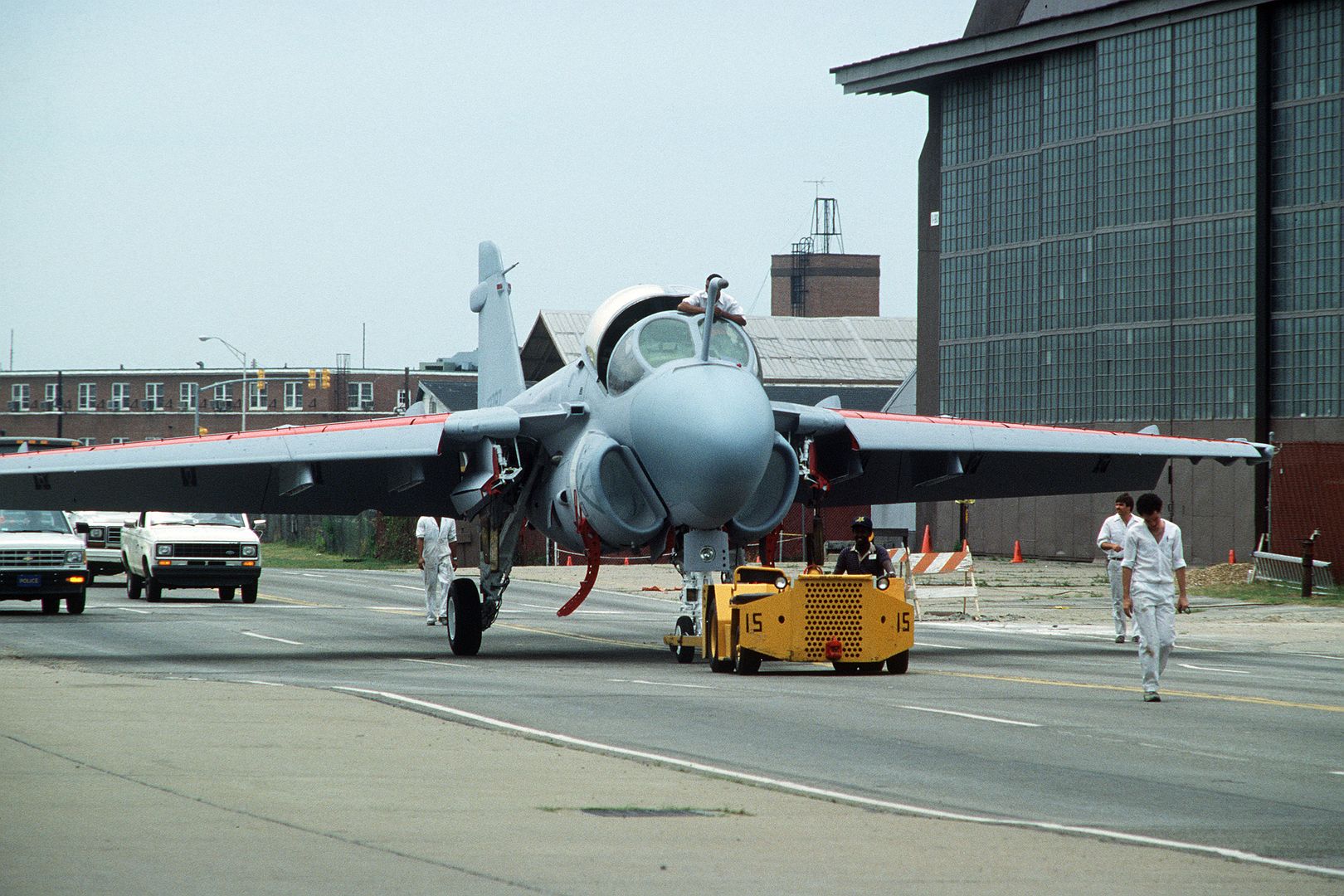 A Freshly Painted A 6 Intruder Aircraft Is Towed From A Paint Locker