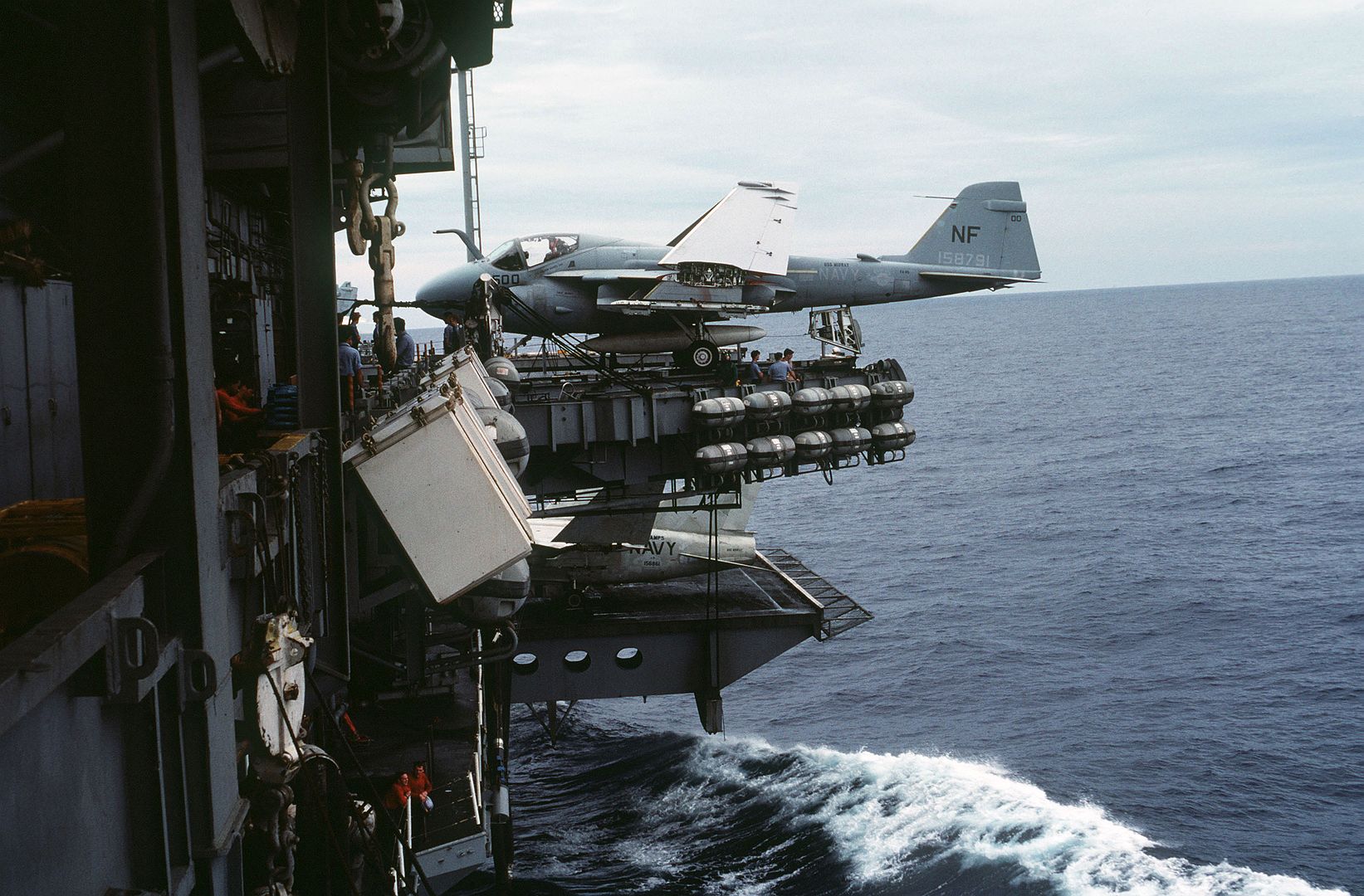 A Left Side View Of An A 6 Intruder Aircraft On The Flight Deck Of The Aircraft Carrier USS MIDWAY