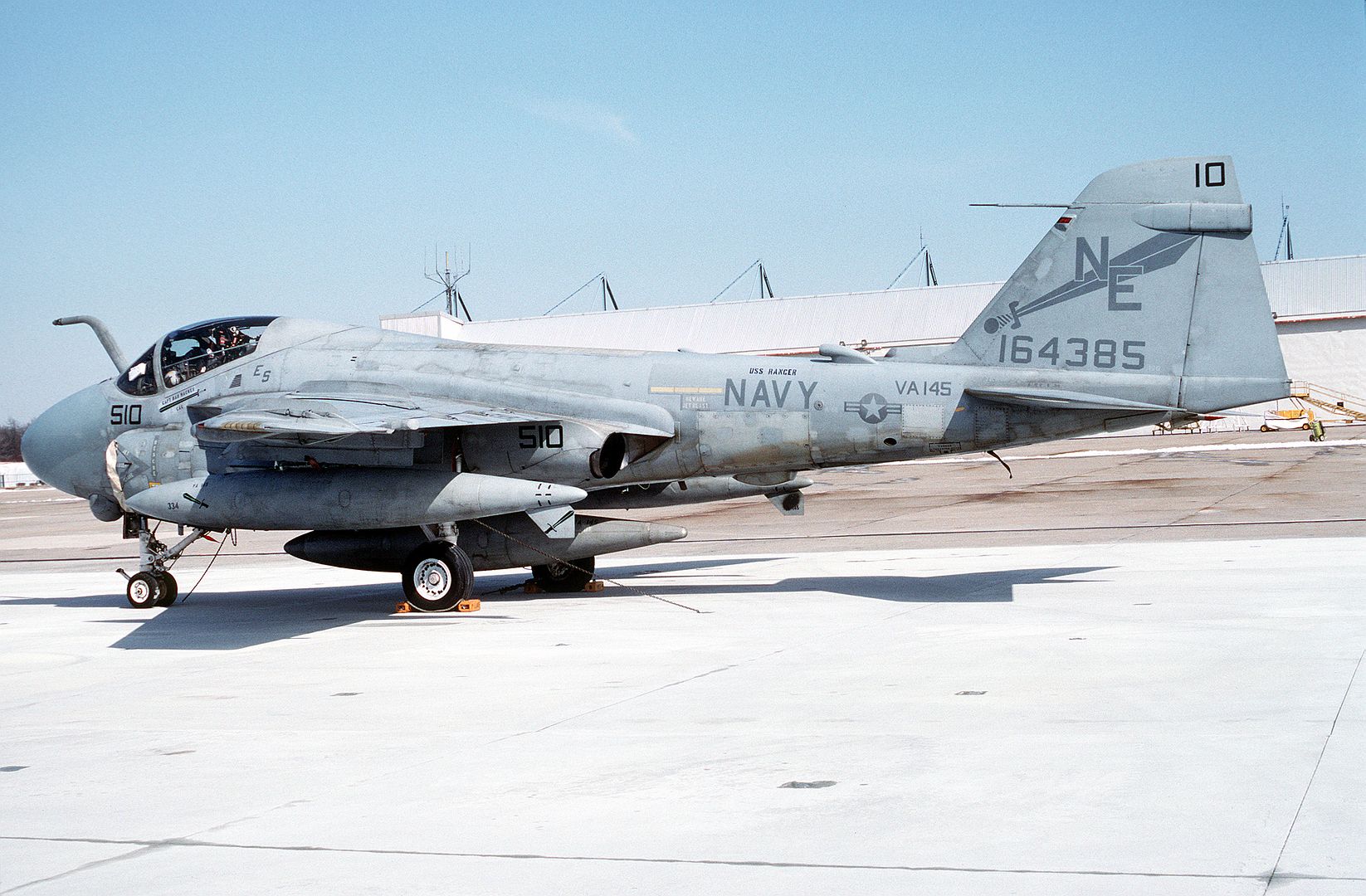 A Left Side View Of An Attack Squadron 145 A 6E Intruder Aircraft Parked On The Flight Line
