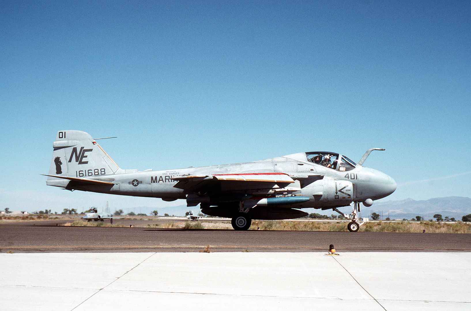 A Right Side View Of A Marine All Weather Attack Squadron 121 A 6E Intruder Aircraft Preparing For Takeoff