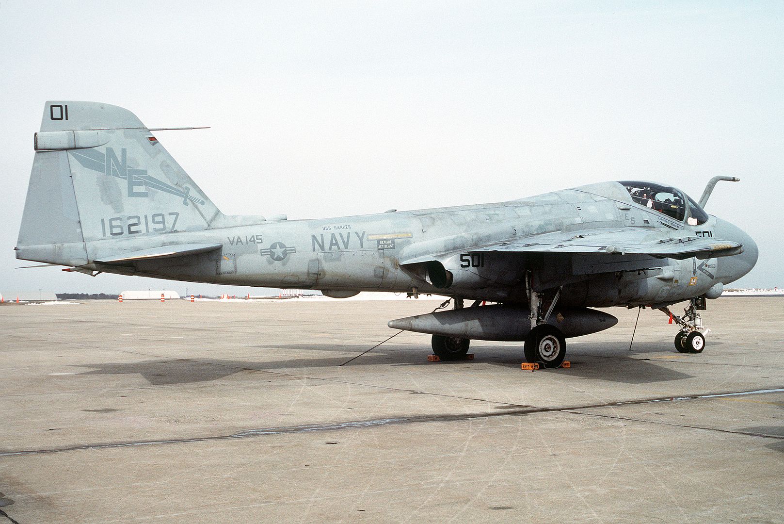 A Right Side View Of An Attack Squadron 145 A 6E Intruder Aircraft Parked On The Flight Line