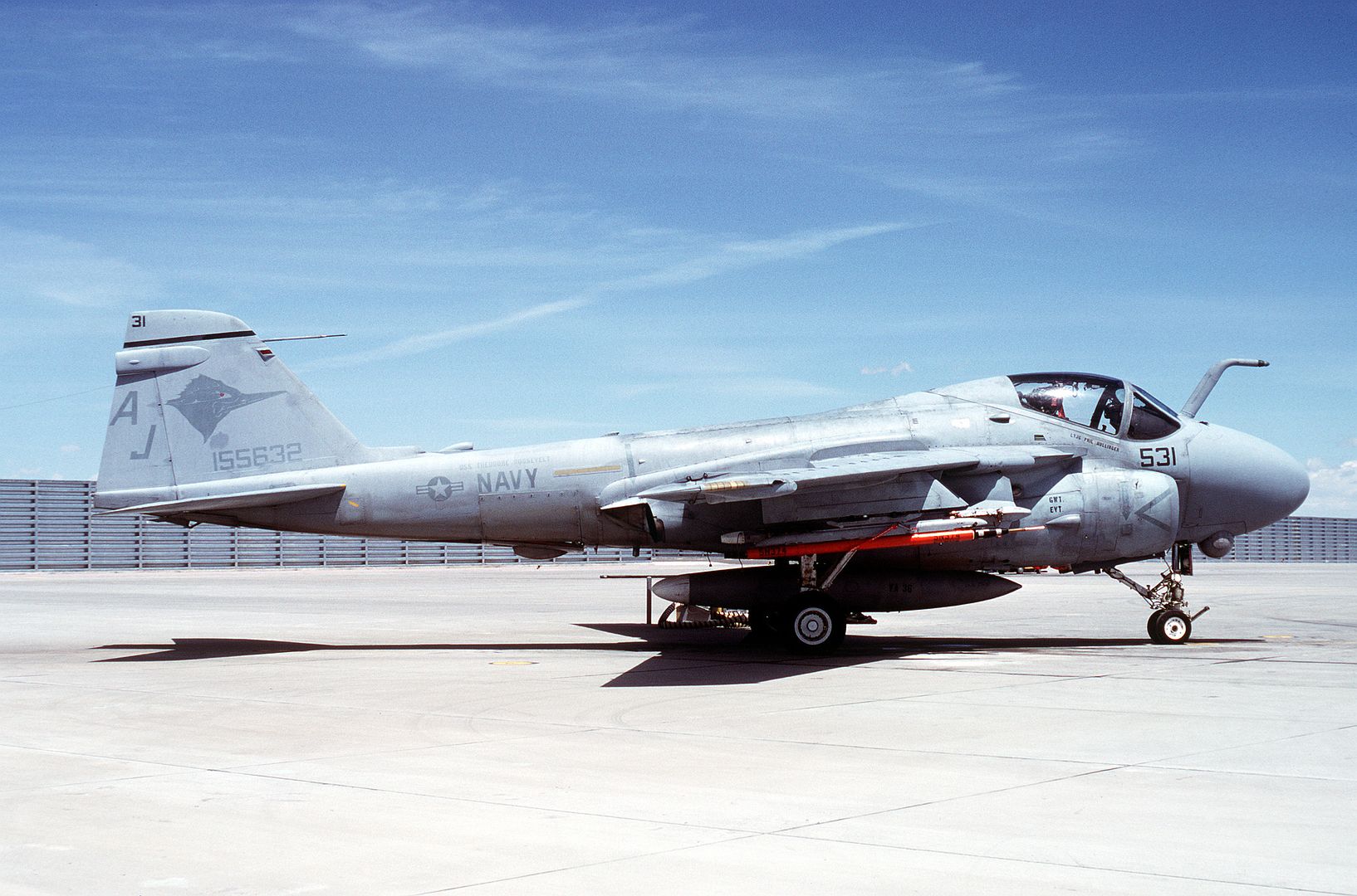 A Right Side View Of An Attack Squadron 36 A 6E Intruder Aircraft Parked On The Flight Line