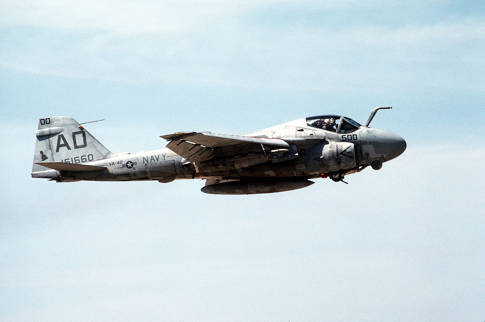 A Right Side View Of An Attack Squadron 42 A 6E Intruder Aircraft In Flight