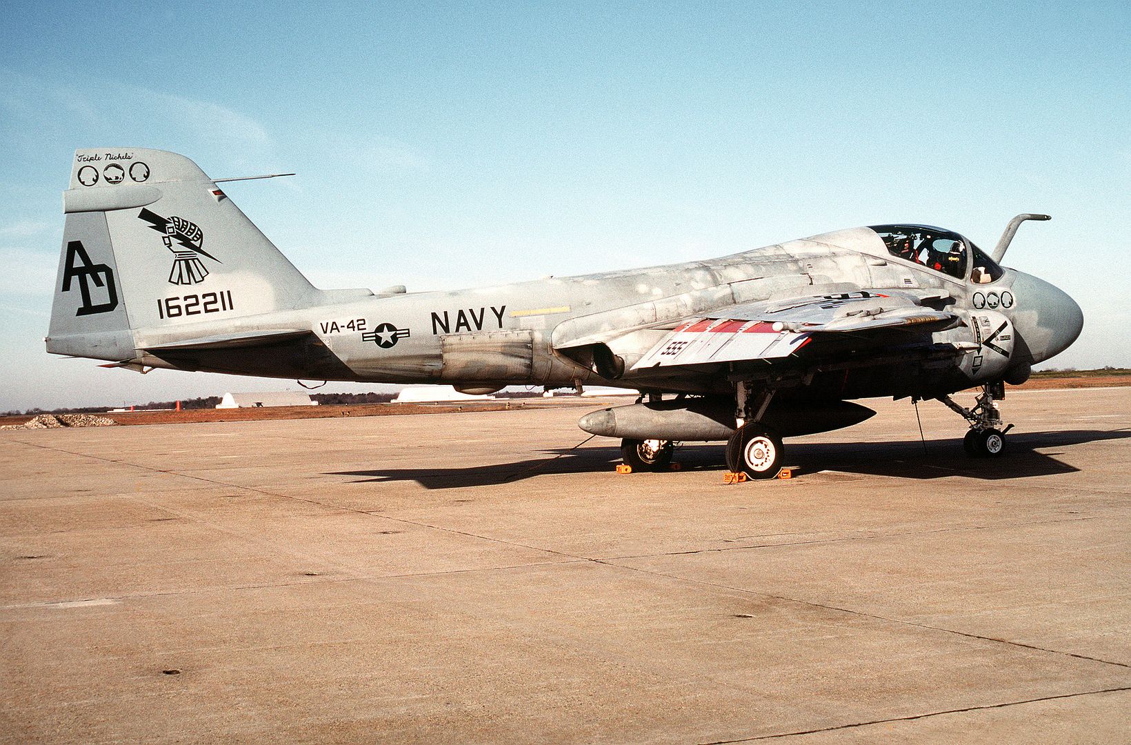 A Right Side View Of An Attack Squadron 42 A 6E Intruder Aircraft Parked On The Flight Line