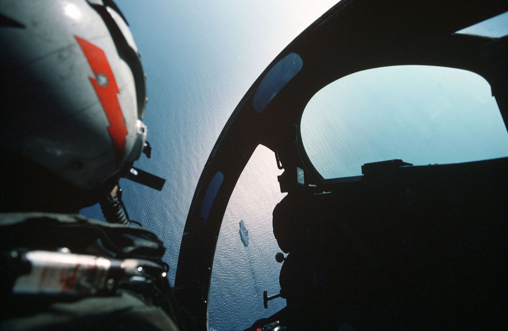 A View From The Cockpit Of An Attack Squadron 176 KA 6D Intruder Aircraft As It Approaches The Stern Of The Aircraft Carrier USS FORRESTAL 1