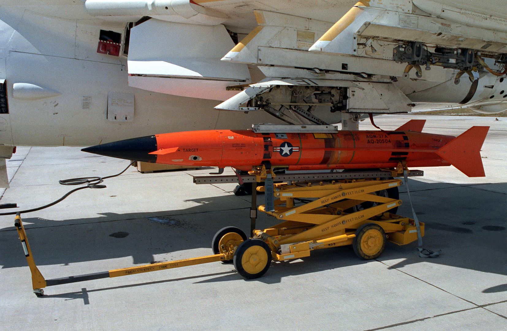 A View Of An AQM 37A Target Before It Is Uploaded Onto The Wing Of An A 6E Intruder Aircraft At The Pacific Missile Test Center Range 1