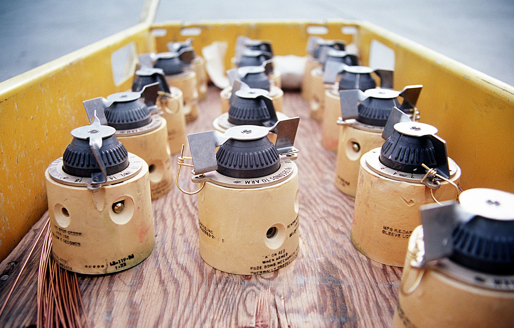 A View Of The Fuses Used To Arm Several Bombs During Loading Operations With A 6E Intruder Aircraft From Carrier Air Wing 6
