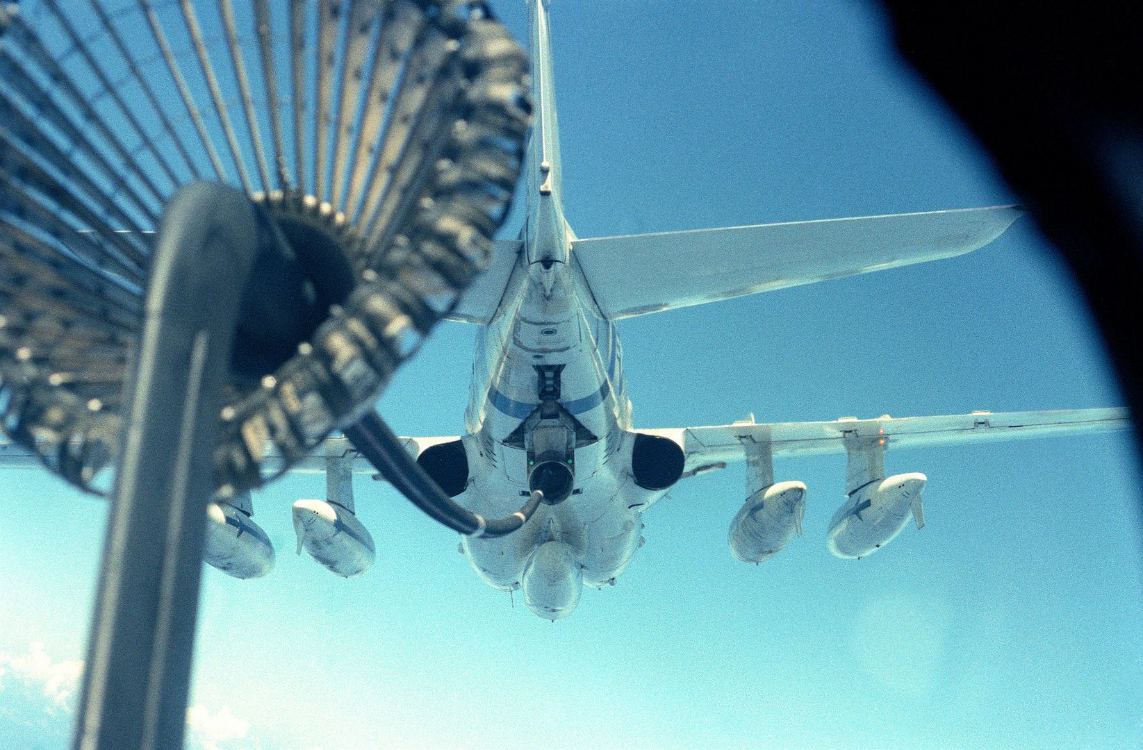 A View Of The Refueling Drogue From A KA 6D Intruder Tanker Aircraft Connected To The Refueling Probe Of An A 6 Intruder Aircraft