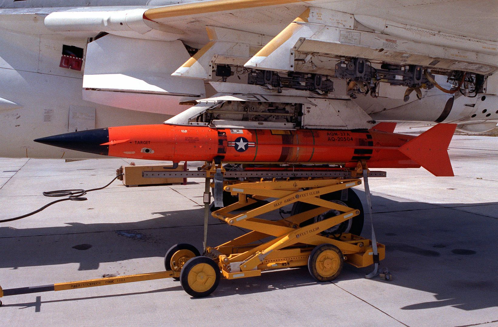 An AQM 37A Target Is Uploaded Onto The Wing Of An A 6E Intruder Aircraft At The Pacific Missile Test Center 2