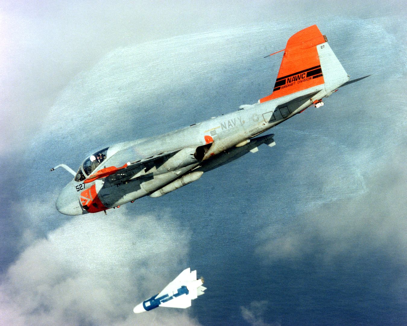 An A 6E Intruder Aircraft From The Naval Air Warfare Center Aircraft Division Pax River Ordnance Systems Department Released A Walleye II Extended Range Data Link Missile Over The Atlantic Ocean