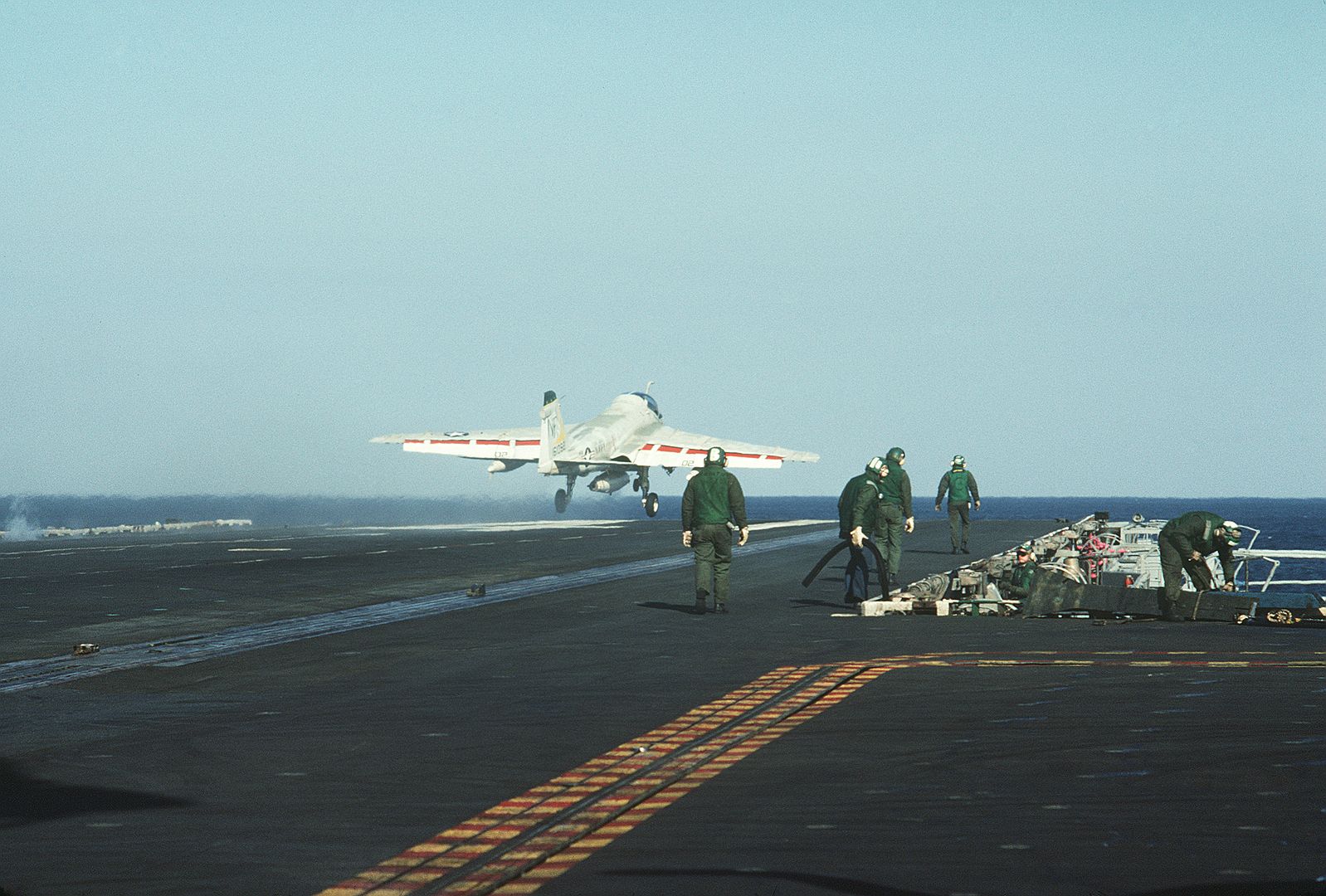 An A 6E Intruder Aircraft Is Catapulted From The Flight Deck Of The Aircraft Carrier USS MIDWAY 