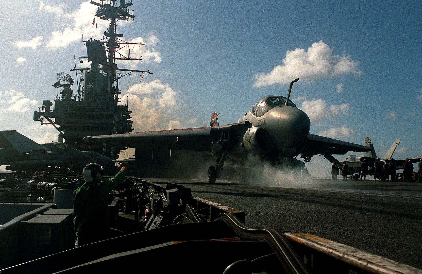 An A 6E Intruder Aircraft Is Launched From The Flight Deck Of The Aircraft Carrier USS INDEPENDENCE