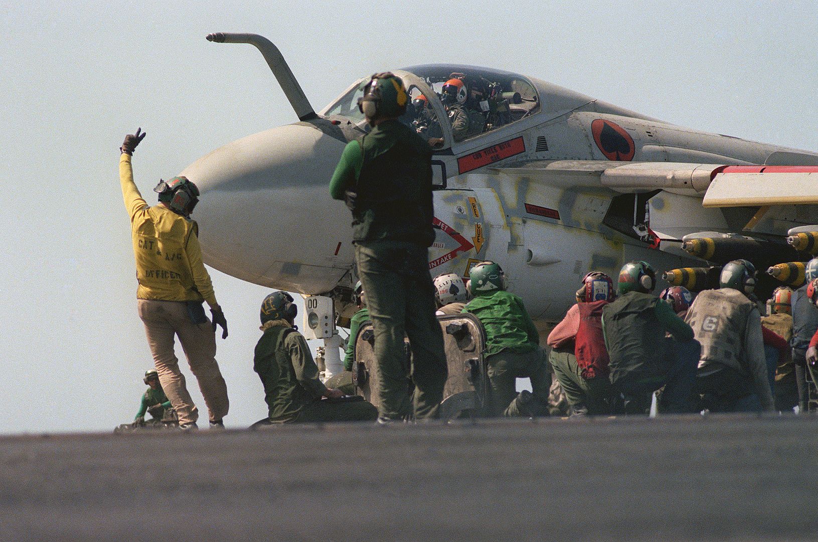 An A 6E Intruder Attack Aircraft From Medium Attack Squadron 196 Prepares For Launch Aboard The Aircraft Carrier USS CORAL SEA 