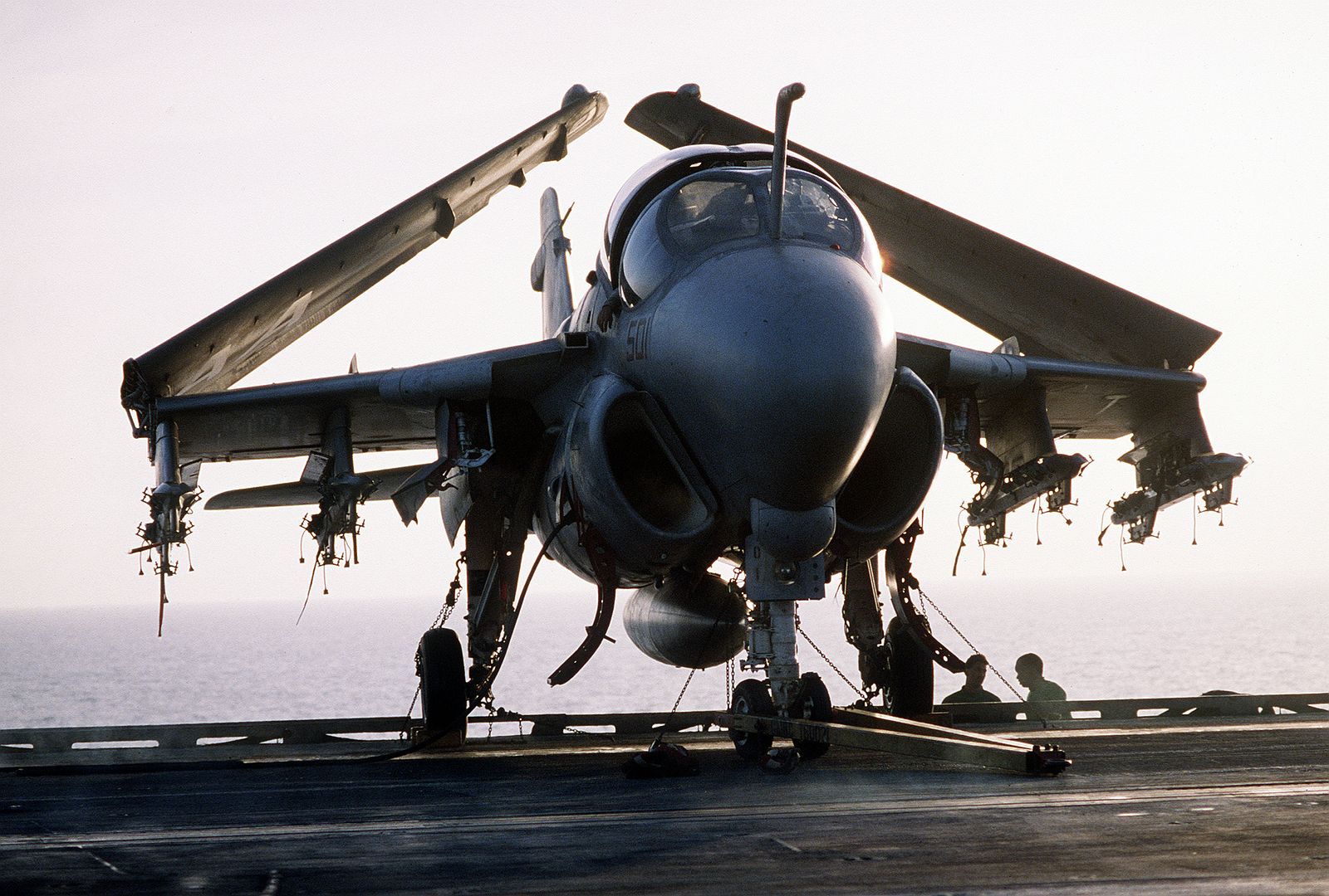 An Attack Squadron 35 A 6E Intruder Aircraft Sits On The Flight Deck Of The Aircraft Carrier USS SARATOGA During Operation Desert Storm