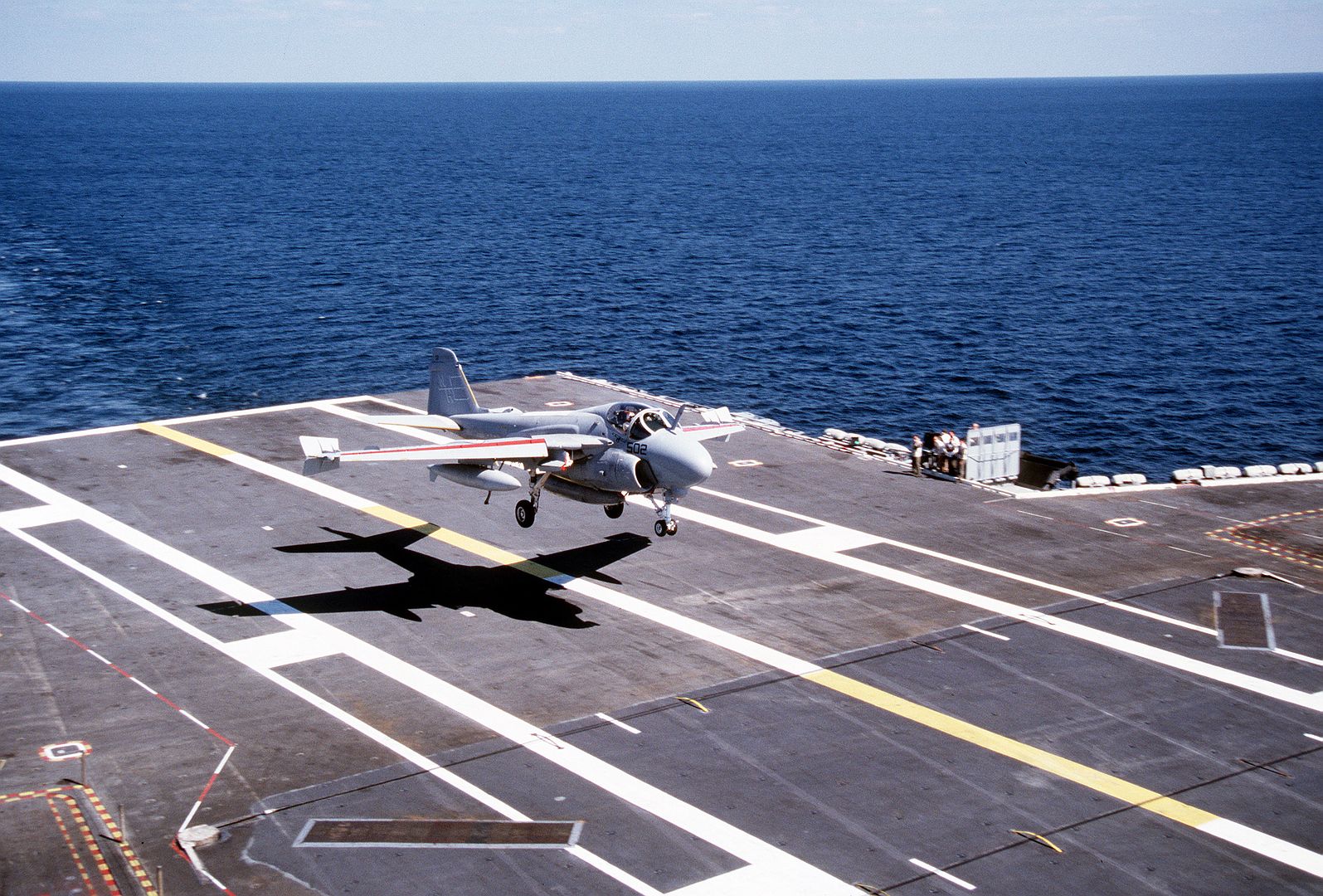 An Attack Squadron 95 A 6E Intruder Aircraft Comes In For A Landing On The Flight Deck Of The Nuclear Powered Aircraft Carrier USS ABRAHAM LINCOLN