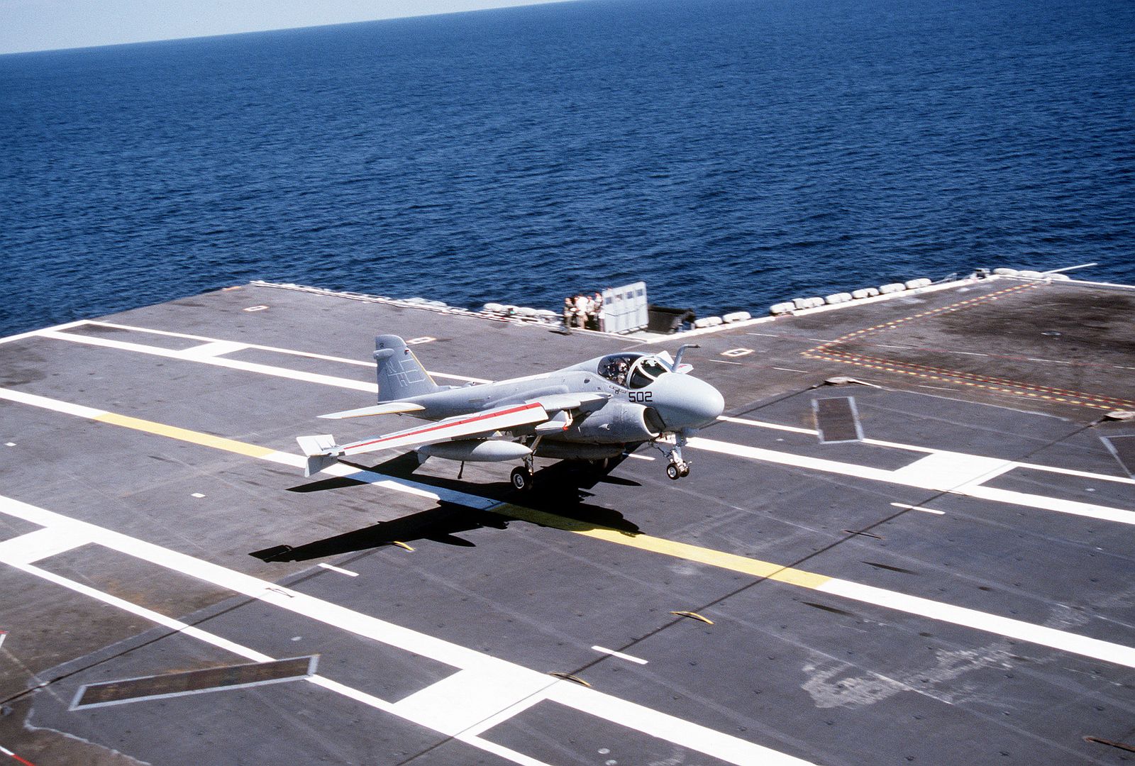 An Attack Squadron 95 A 6E Intruder Aircraft Comes In For A Landing On The Flight Deck Of The Nuclear Powered Aircraft Carrier USS ABRAHAM LINCOLN 1