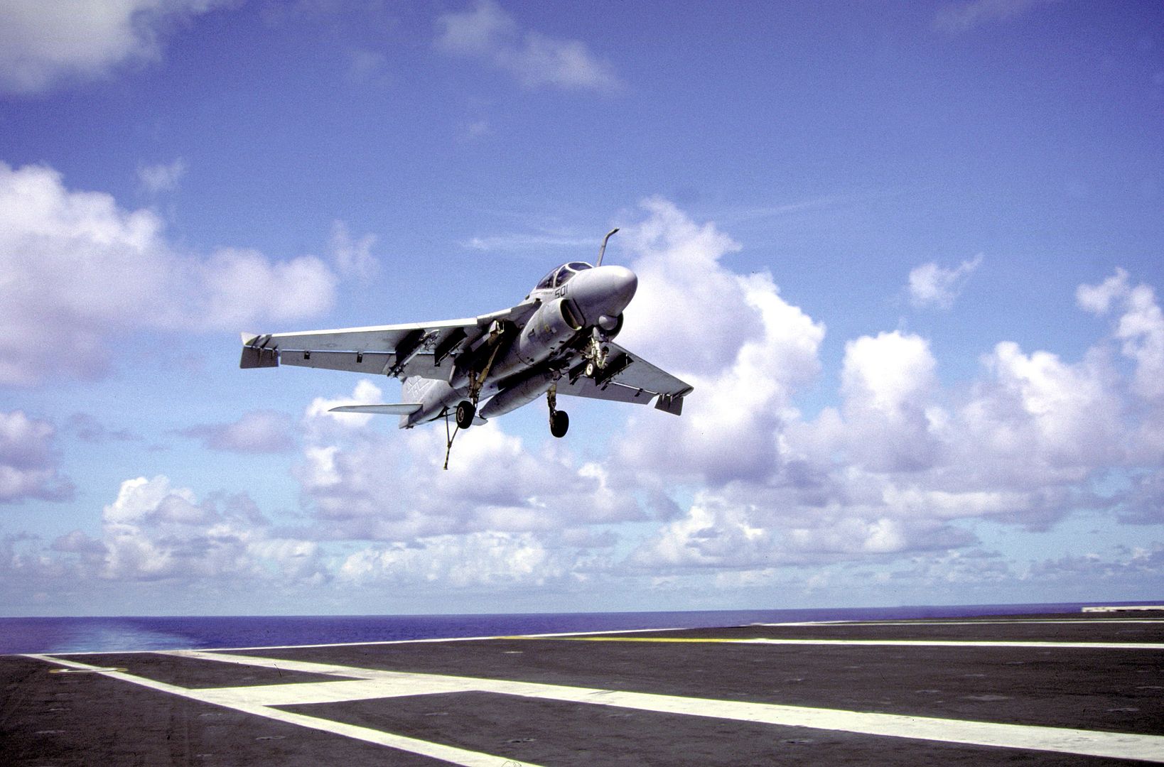 An Attack Squadron 95 A 6E Intruder Aircraft Comes In For A Landing On The Flight Deck Of The Nuclear Powered Aircraft Carrier USS ABRAHAM LINCOLN 2