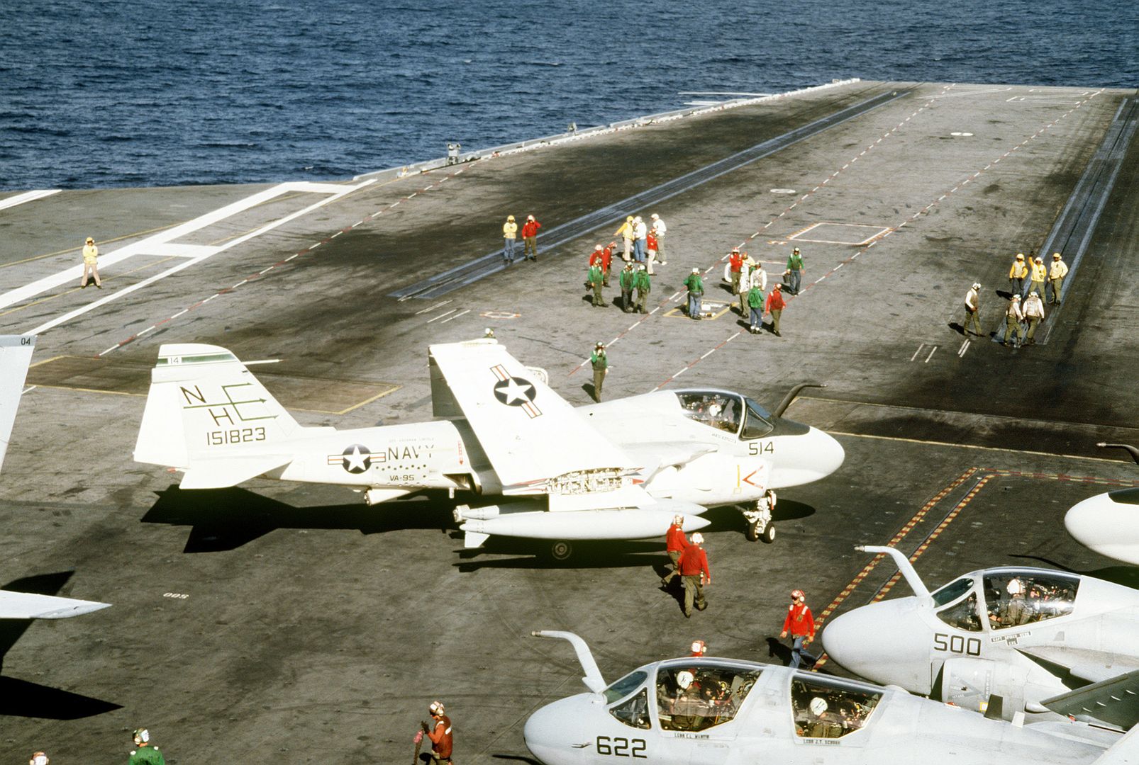 An Attack Squadron 95 KA 6D Intruder Aircraft Moves Into Launching Position On The Flight Deck Of The Nuclear Powered Aircraft Carrier USS ABRAHAM LINCOLN