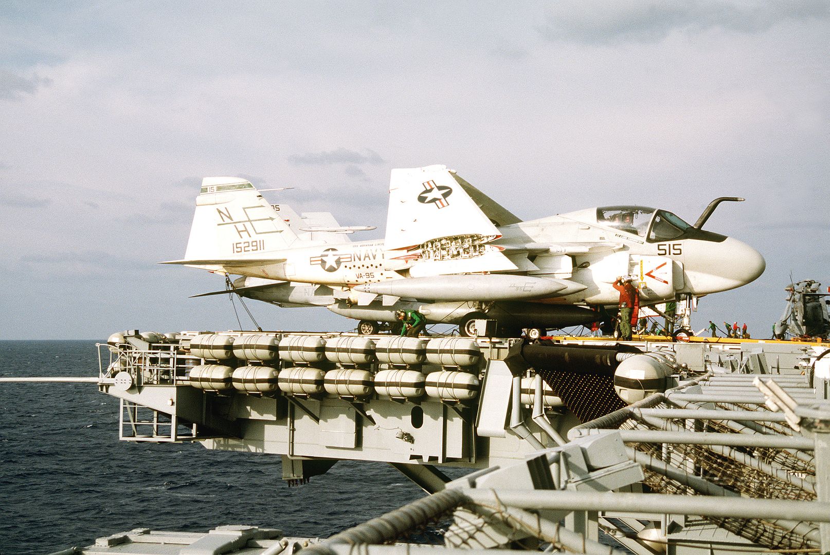 An Attack Squadron 95 KA 6D Intruder Aircraft Sits Parked On The Edge Of The Flight Deck Of The Nuclear Powered Aircraft Carrier USS ABRAHAM LINCOLN