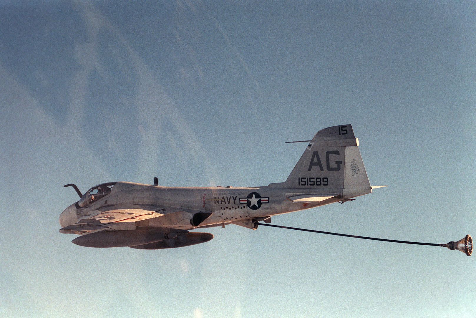 An Air To Air Left Rear View Of A KA 6D Intruder Aircraft Trailing A Refueling Drogue