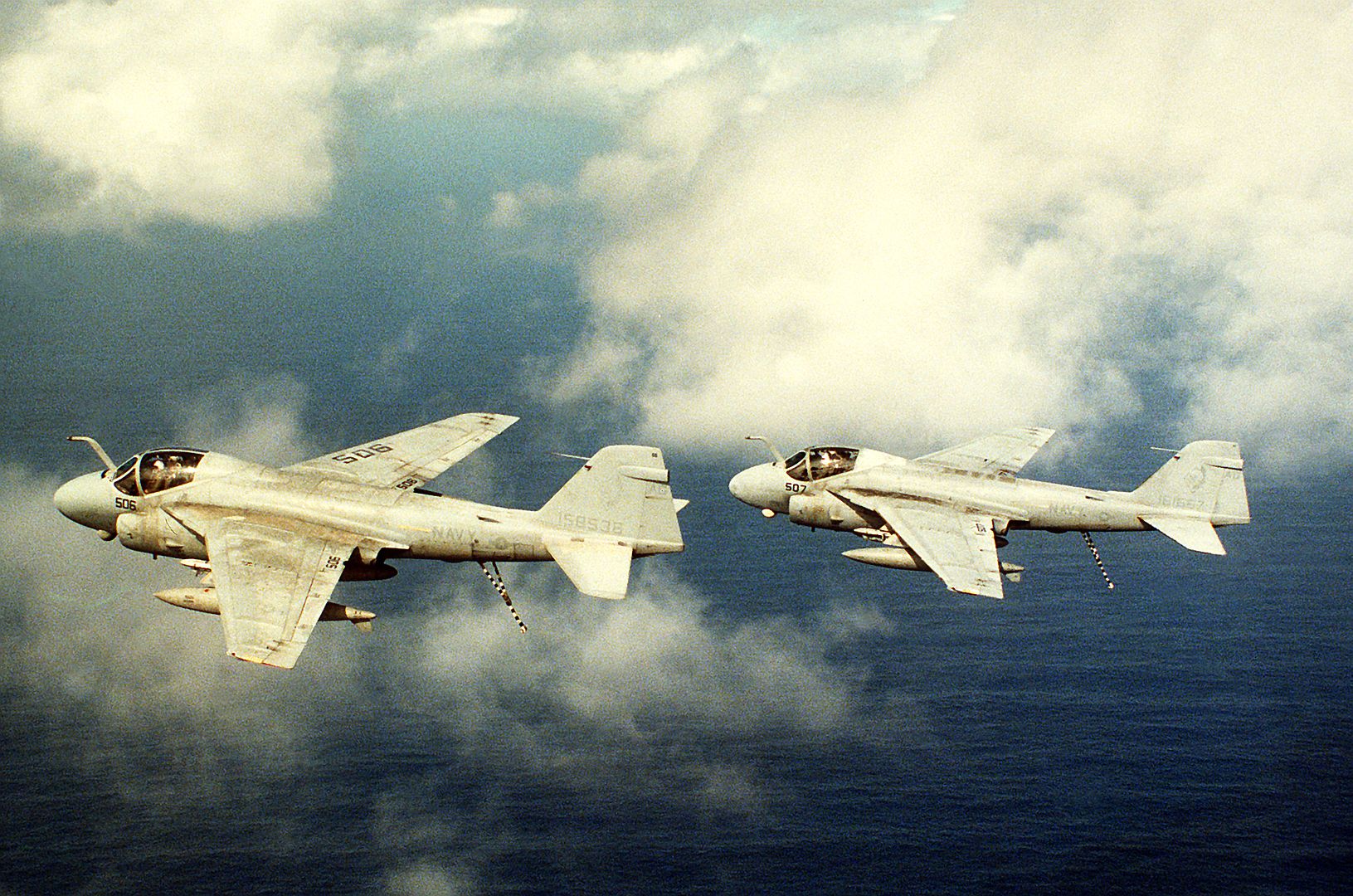 An Air To Air Left Side View Of Two A 6E Intruder Aircraft Flying In Formation