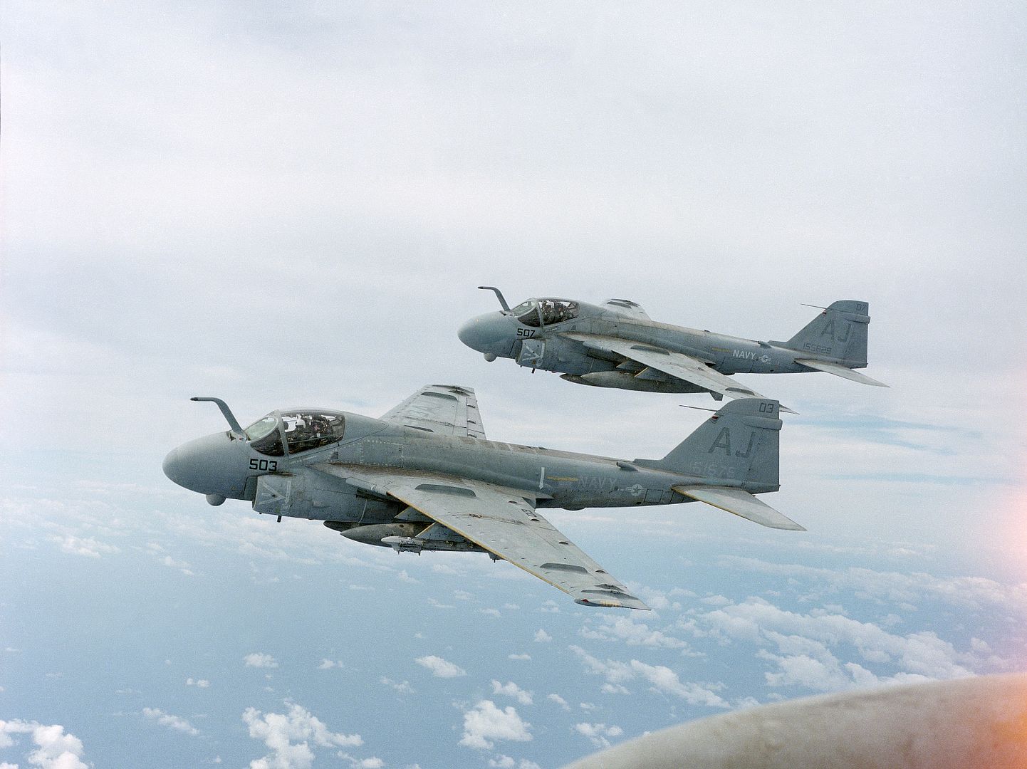 An Air To Air Left Side View Of Two Attack Squadron 35 A 6E Intruder Aircraft