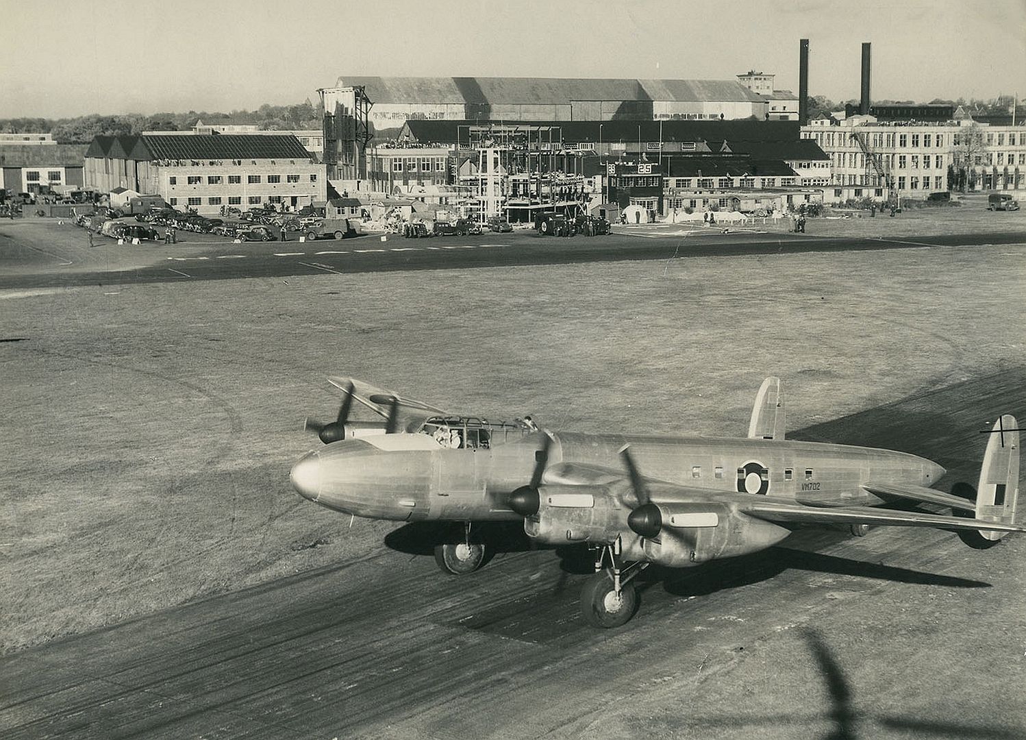 Avro Lancastrian RAF 24 Squadron VM702 Taxiing At RAE Farnborough 1945 Avro Lancastrian RAF 24 Squadron VM702 Taxiing At RAE Farnborough 1945