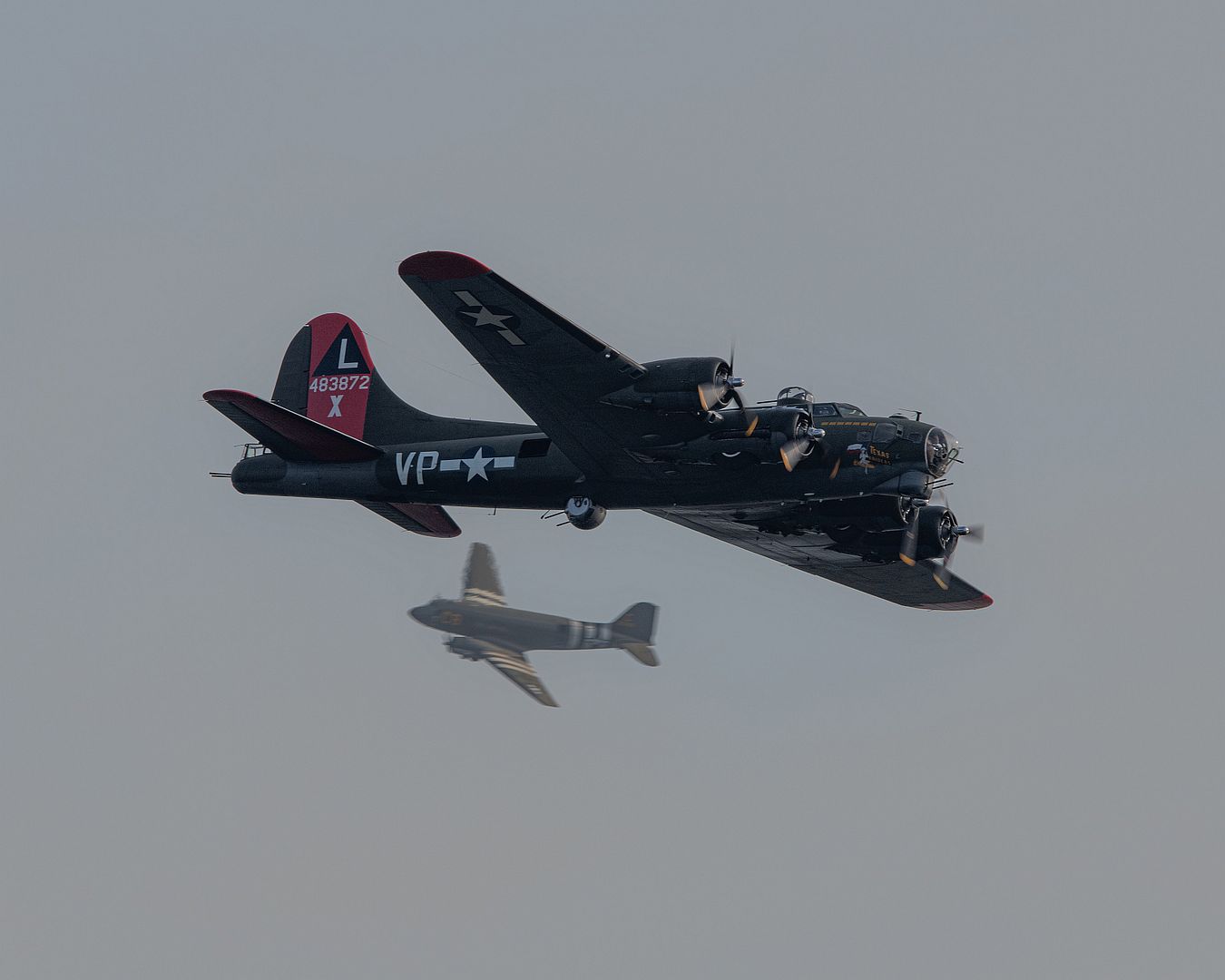B 17 Flying Fortress Flies In The Skies With A C 47 During A Performance At The Thunder Over Cedar Creek Lake Air Show July 4 2020