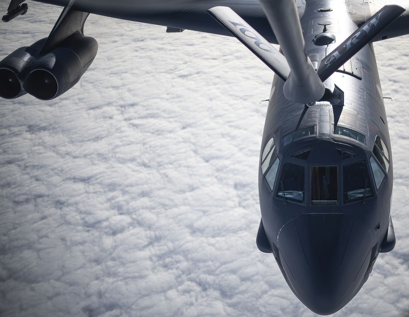 B 52 Stratofortress Approaches A KC 135 Stratotanker From The 100th Air Refueling Wing RAF Mildenhall England B 52 Stratofortress Approaches A KC 135 Stratotanker From The 100th Air Refueling Wing RAF Mildenhall England